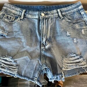Blue Distressed Jean Shorts